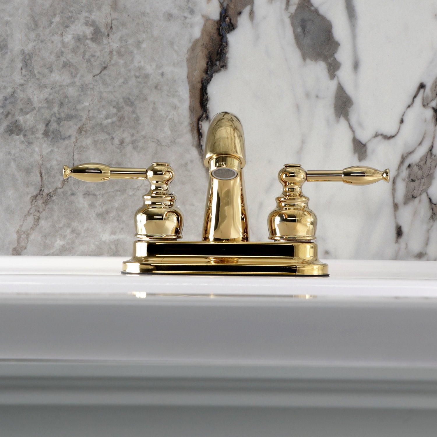 Kingston Tulare KB5612KL - Knight Double-Handle 3-Hole Deck Mount 4-Inch Centerset Bathroom Faucet with Pop-Up Drain, Polished Brass — thumbnail 3